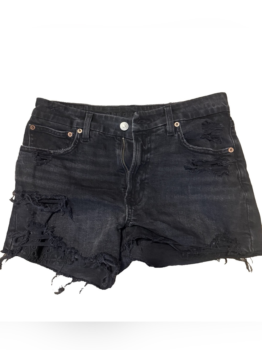 American Eagle NWOT Low Rise Black Distressed Women's Denim Shorts
